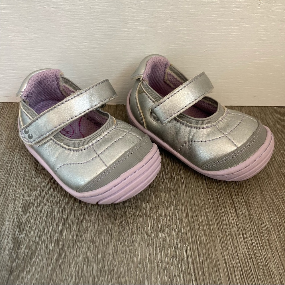 Surprize by Stride Rite Grey and Purple Ashby Mary Jane Shoes Baby Girl Size 2